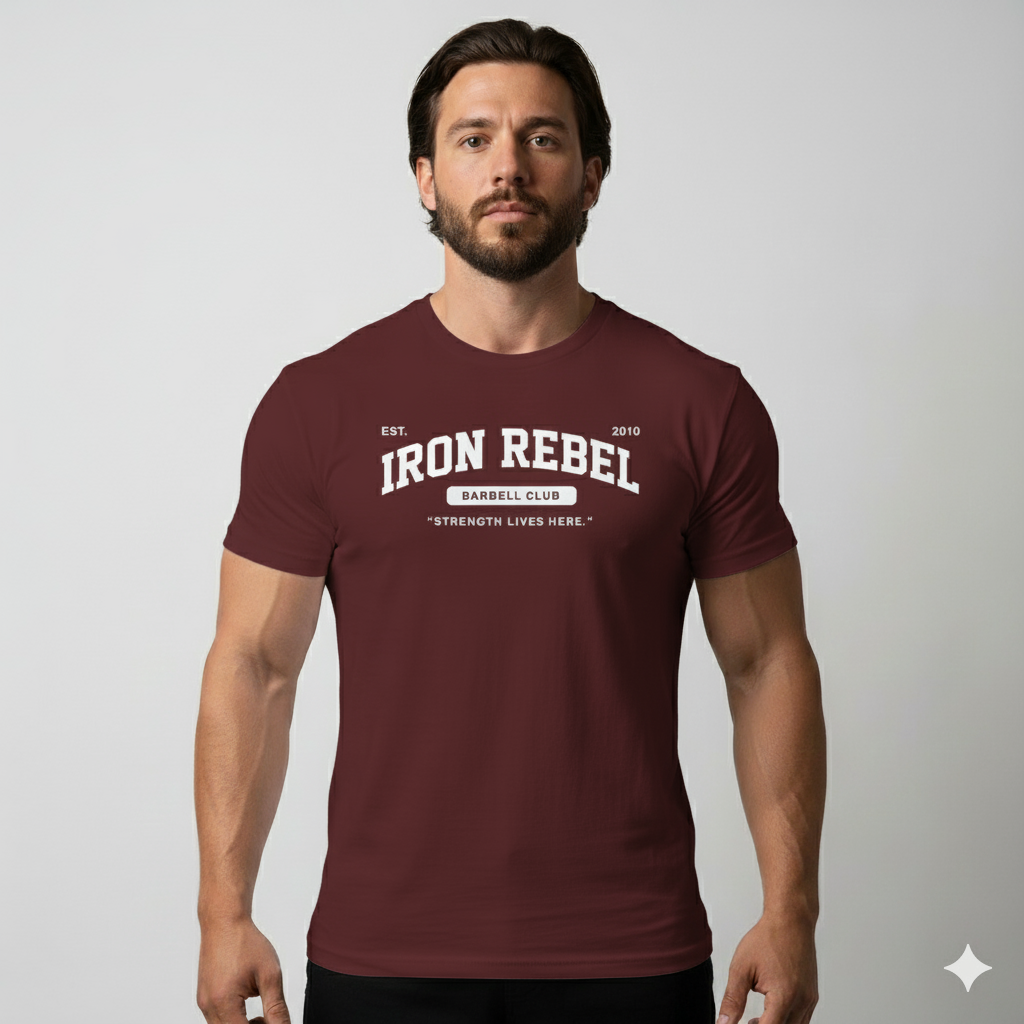 Barbell Club (Maroon) Premium Fitted Gym T-shirt