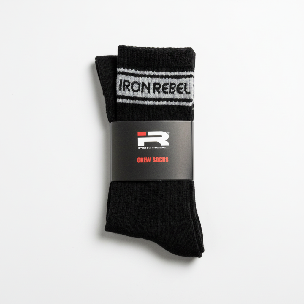 🎁 Iron Rebel Stripe Crew Socks (Black) (100% off)